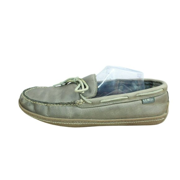 LL Bean Brown Leather Slip-on Flannel Lined Comfort Handsewn Slippers Size 11 M - Picture 1 of 10